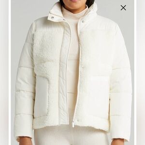 Zella Women’s Hybrid Faux Shearling Puffer Jacket Ivory Egret Medium NWT